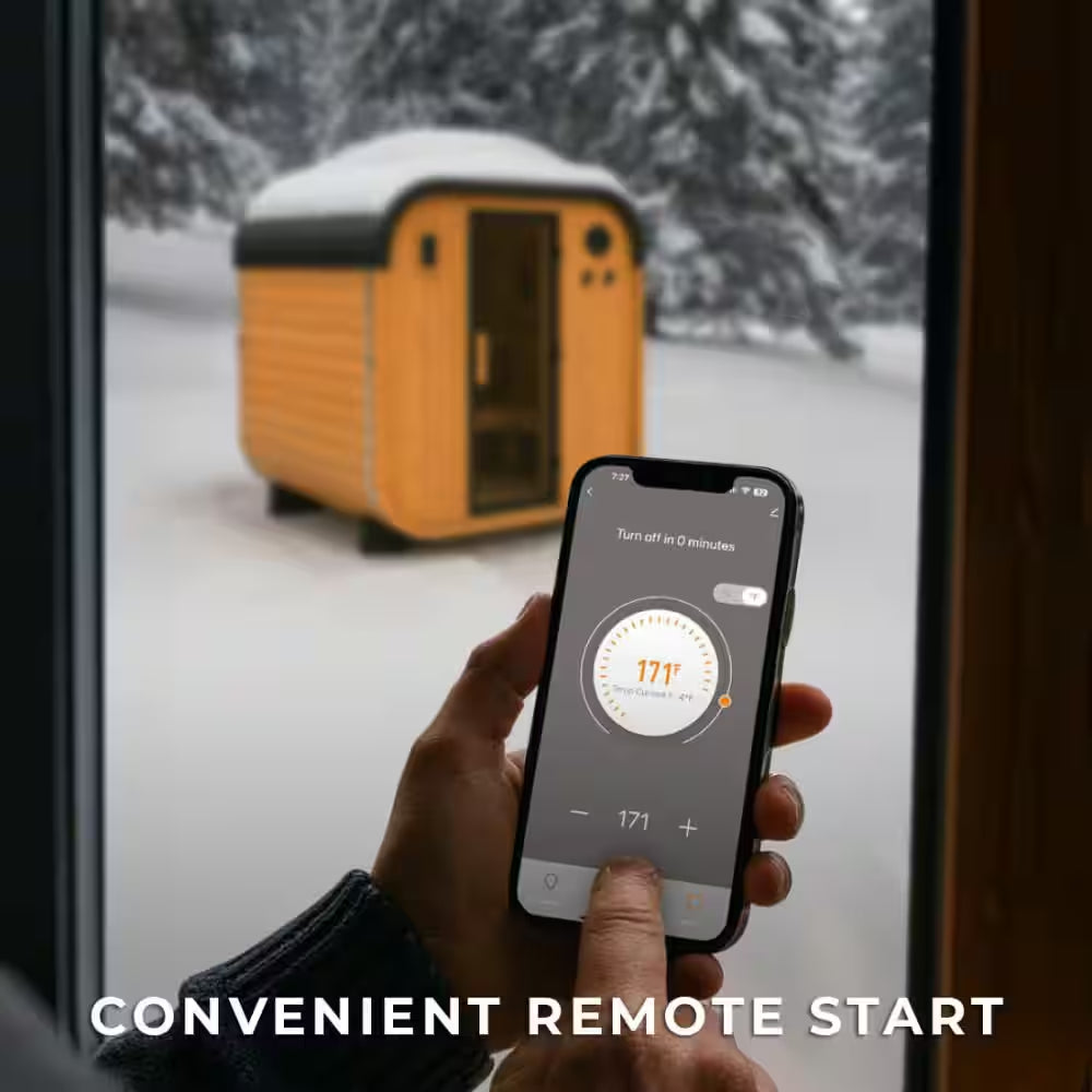 Lennon 6-Person Outdoor Cedar Sauna - Luxurious Wet/Dry Cube with 9kW Electric Heater, Smart Wi-Fi Control & LED Ambiance