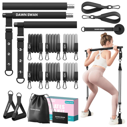 [DAWN SWAN] Pilates Bar Kit with Resistance Bands – Adjustable Home Gym Workout Equipment for Women & Men – Portable Pilates Equipment for Squats, Yoga & Full Body Toning