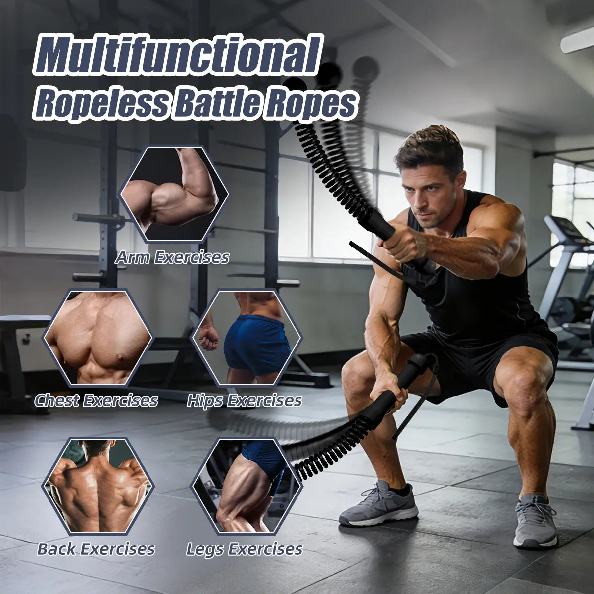  Battle Ropes for Home Gym – Weighted ROPELESS Training Rope, Quiet, No-Jump Full Body HIIT Workout, Grip Strengthener & Chest and Arm Trainer.