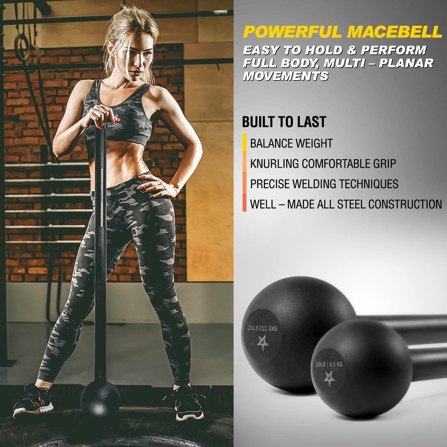 Ultimate Steel Mace Bell for Full Body Strength Training - Perfect for Muscle, Shoulder, Grip & Forearm Workouts - Available in 5 to 30 LB for Men & Women