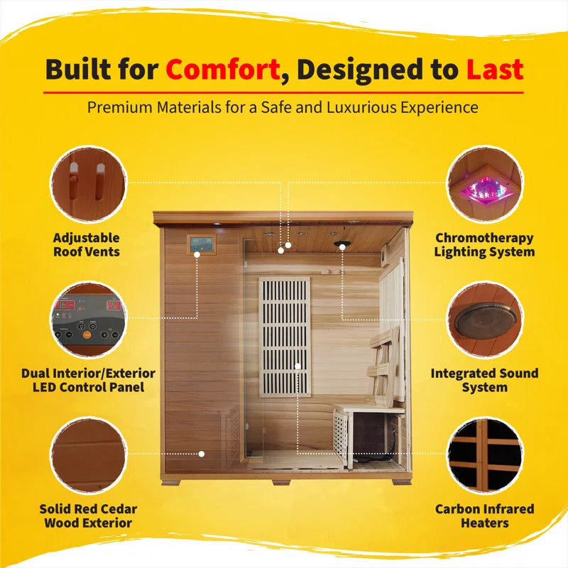Experience Ultimate Relaxation with the Klondike 4-Person Cedar Infrared Sauna Featuring 9 Heaters