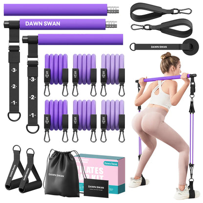 [DAWN SWAN] Pilates Bar Kit with Resistance Bands – Adjustable Home Gym Workout Equipment for Women & Men – Portable Pilates Equipment for Squats, Yoga & Full Body Toning