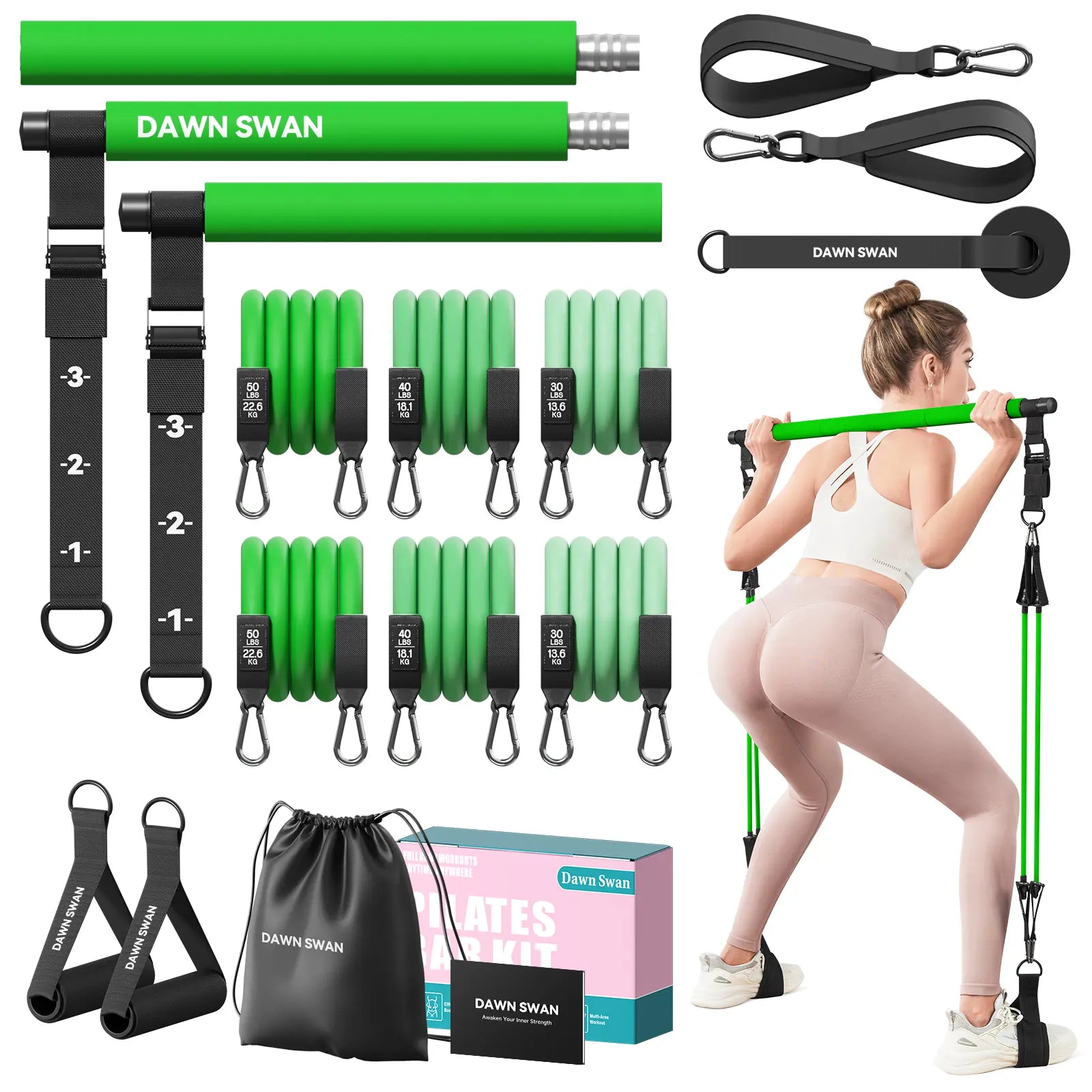 [DAWN SWAN] Pilates Bar Kit with Resistance Bands – Adjustable Home Gym Workout Equipment for Women & Men – Portable Pilates Equipment for Squats, Yoga & Full Body Toning