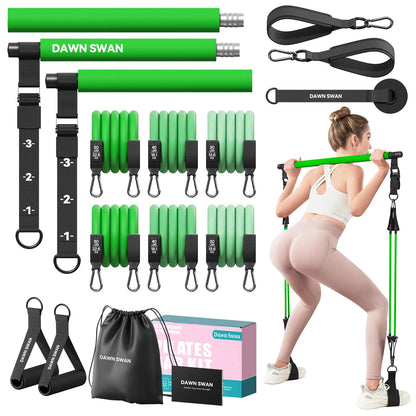 [DAWN SWAN] Pilates Bar Kit with Resistance Bands – Adjustable Home Gym Workout Equipment for Women & Men – Portable Pilates Equipment for Squats, Yoga & Full Body Toning