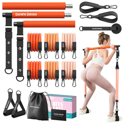 [DAWN SWAN] Pilates Bar Kit with Resistance Bands – Adjustable Home Gym Workout Equipment for Women & Men – Portable Pilates Equipment for Squats, Yoga & Full Body Toning