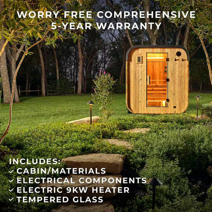 Lennon 6-Person Outdoor Cedar Sauna - Luxurious Wet/Dry Cube with 9kW Electric Heater, Smart Wi-Fi Control & LED Ambiance