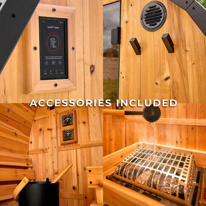 Lennon 6-Person Outdoor Cedar Sauna - Luxurious Wet/Dry Cube with 9kW Electric Heater, Smart Wi-Fi Control & LED Ambiance