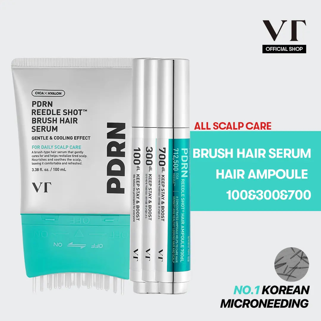 [VT COSMETICS] #1 Viral PDRN Reedle Shot Scalp Care Set with Brush Hair Serum, Hair Ampoule 100/300/700 & Liquid Microneedling | Hair Thickening, Fuller-Looking Hair, Root & Scalp Pore Care | Scalp, Hairline, Roots | Korean Haircare