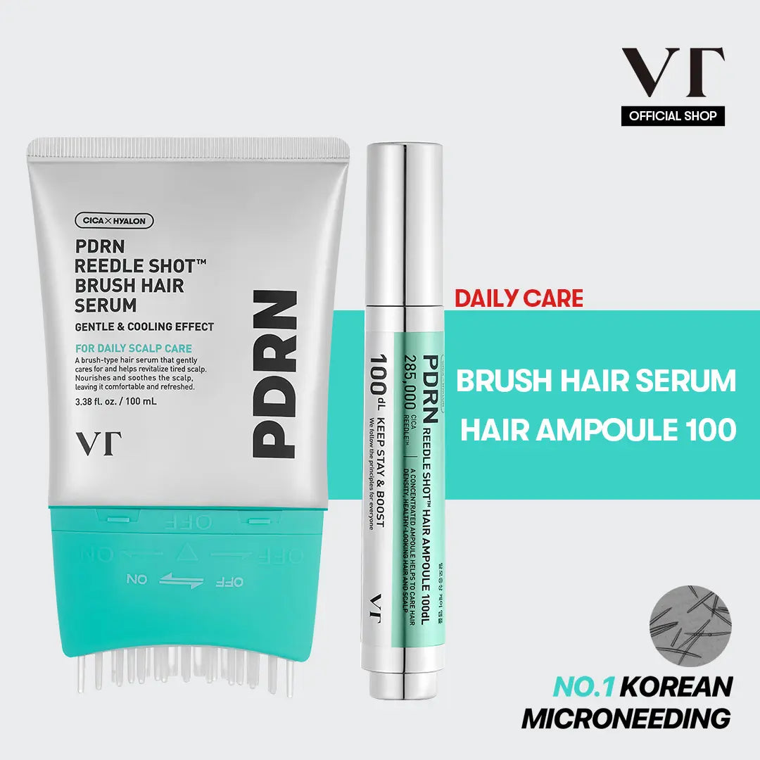 [VT COSMETICS] #1 Viral PDRN Reedle Shot Scalp Care Set with Brush Hair Serum, Hair Ampoule 100/300/700 & Liquid Microneedling | Hair Thickening, Fuller-Looking Hair, Root & Scalp Pore Care | Scalp, Hairline, Roots | Korean Haircare