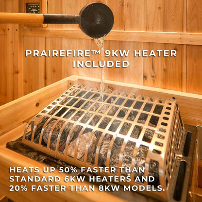 Lennon 6-Person Outdoor Cedar Sauna - Luxurious Wet/Dry Cube with 9kW Electric Heater, Smart Wi-Fi Control & LED Ambiance