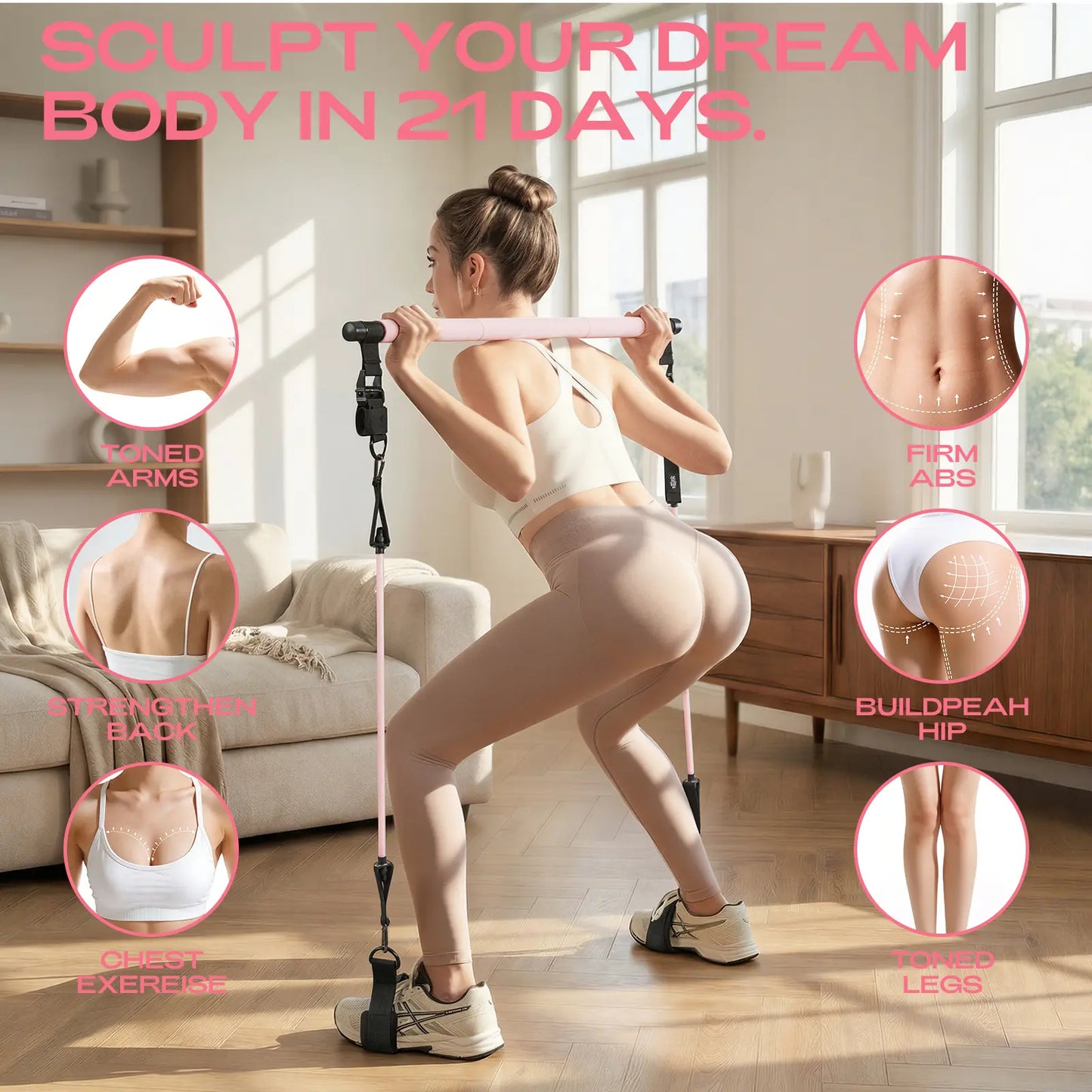 [DAWN SWAN] Pilates Bar Kit with Resistance Bands – Adjustable Home Gym Workout Equipment for Women & Men – Portable Pilates Equipment for Squats, Yoga & Full Body Toning
