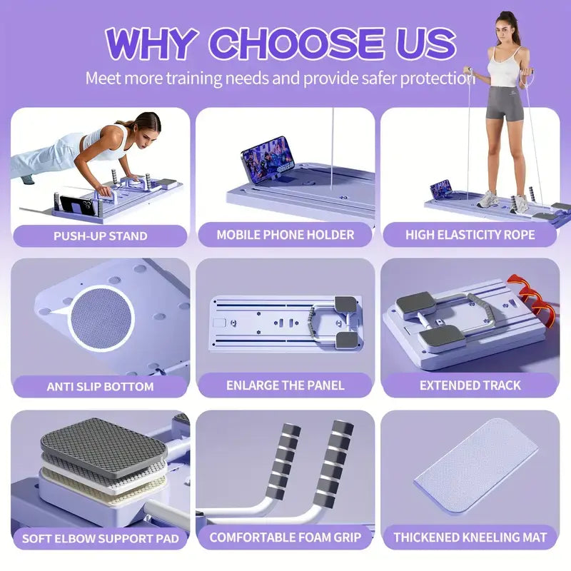 8 in 1 Pilates Board for Home Foldable, Pilates Board, Multifunctional Abdominal Board, Exercise Board, Abs Workout Equipment,Workout Portable Pilates Reformer Machine, Foldable Reformer Pilates Machine for Home Workout, Multifunctional Ab Exercise Board