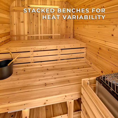 Lennon 6-Person Outdoor Cedar Sauna - Luxurious Wet/Dry Cube with 9kW Electric Heater, Smart Wi-Fi Control & LED Ambiance