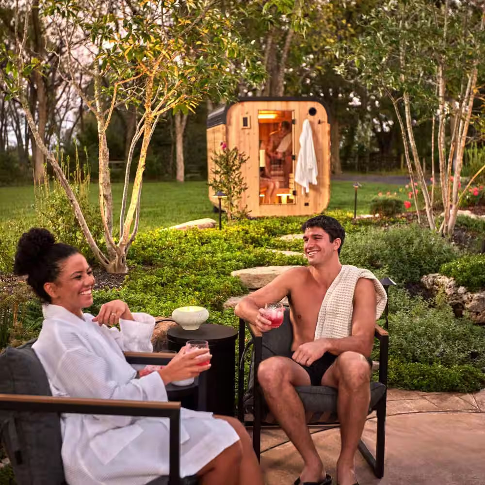 Lennon 6-Person Outdoor Cedar Sauna - Luxurious Wet/Dry Cube with 9kW Electric Heater, Smart Wi-Fi Control & LED Ambiance