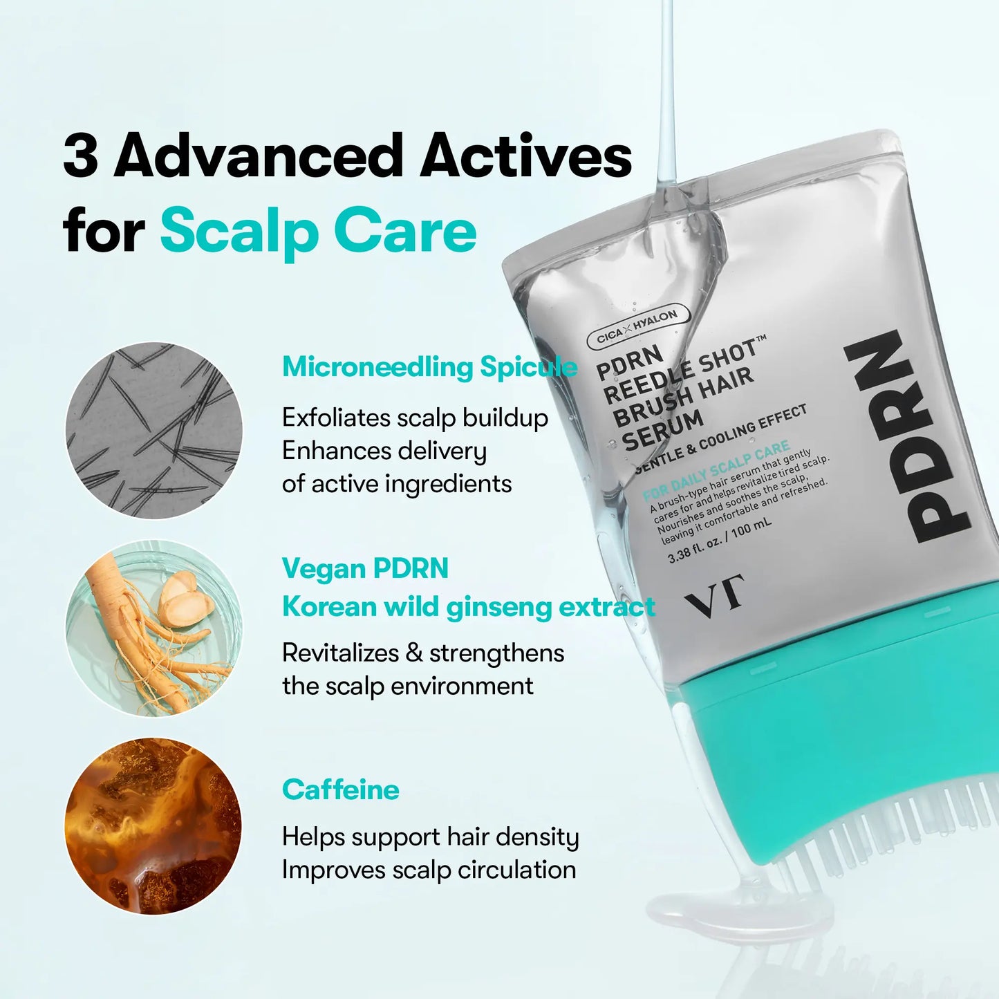 [VT COSMETICS] #1 Viral PDRN Reedle Shot Hair Brush Serum with Original Liquid Microneedling & PDRN | Large-Capacity Full Scalp Care, Hair Thickening, Fuller-Looking Hair & Daily Root Care | Hairline, Roots, Baby Hair & Dry Scalp | Korean Haircare