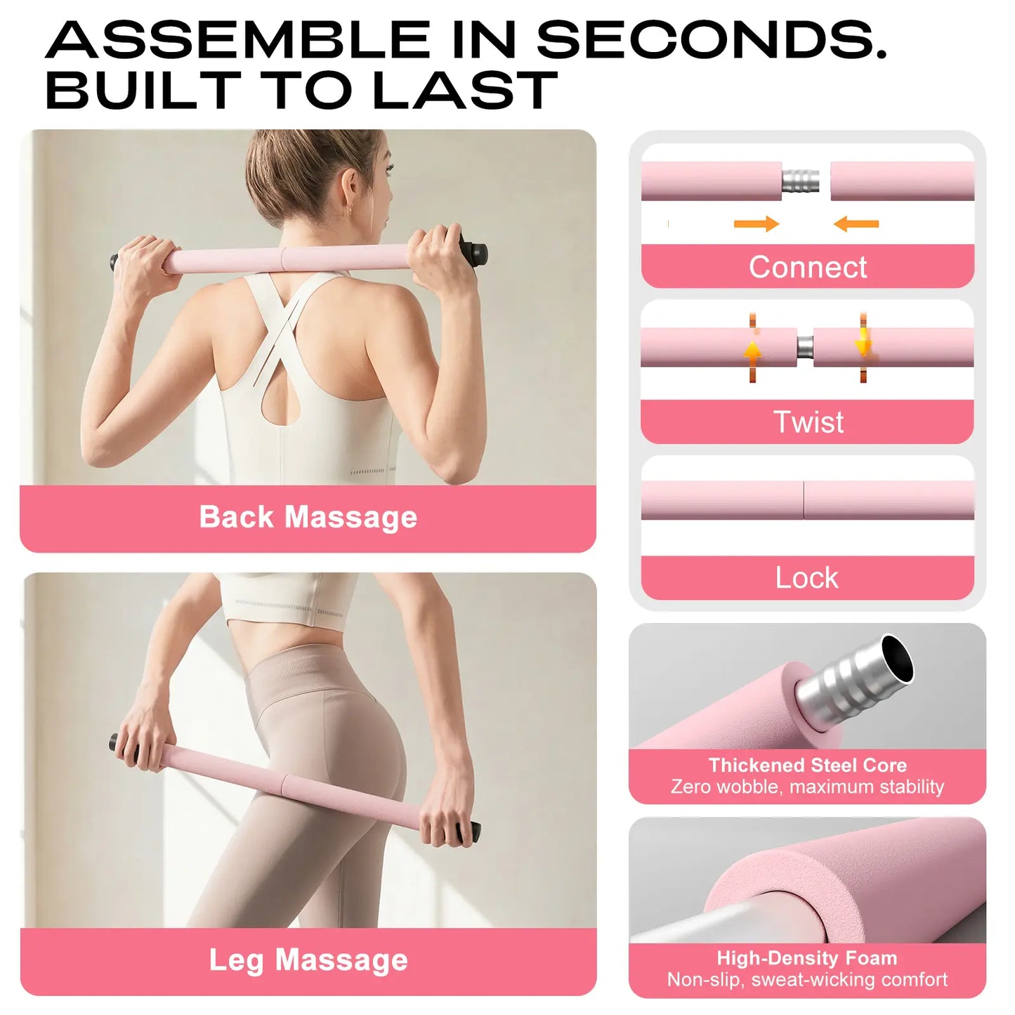 [DAWN SWAN] Pilates Bar Kit with Resistance Bands – Adjustable Home Gym Workout Equipment for Women & Men – Portable Pilates Equipment for Squats, Yoga & Full Body Toning