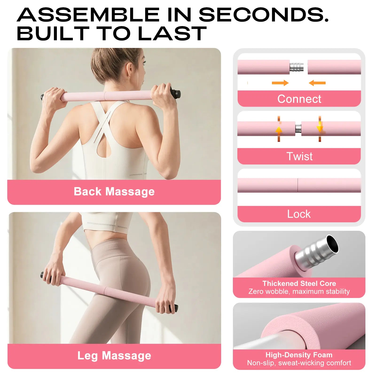 [DAWN SWAN] Pilates Bar Kit with Resistance Bands – Adjustable Home Gym Workout Equipment for Women & Men – Portable Pilates Equipment for Squats, Yoga & Full Body Toning