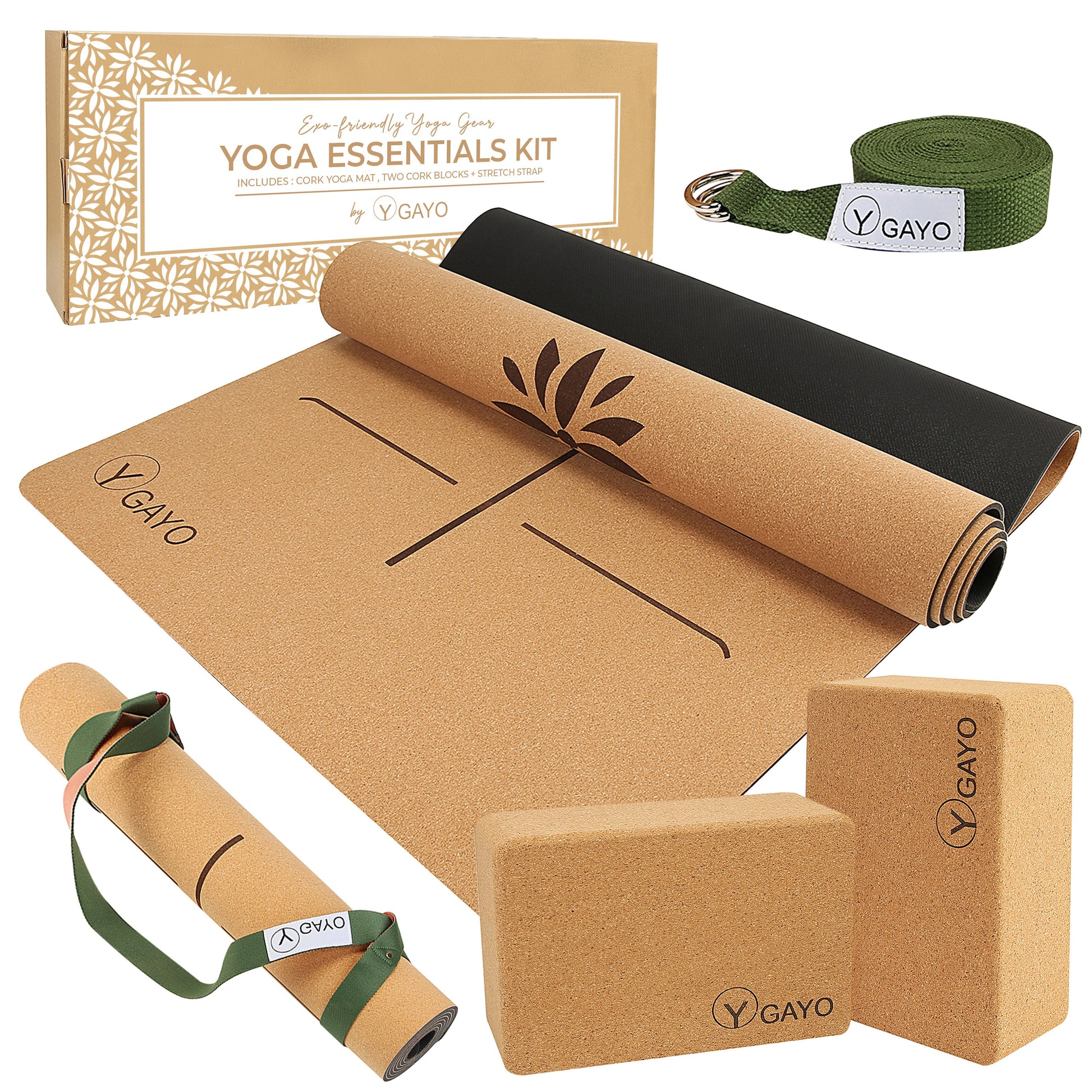 Elevate Your Yoga Journey with the Ultimate Cork Yoga Essentials Kit: Mat, Blocks, Strap & Carry Strap